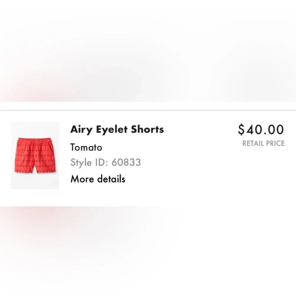Hanna Andersson Tomato Red Scallop Embroidered Pull On Airy Eyelet Shorts 150 12